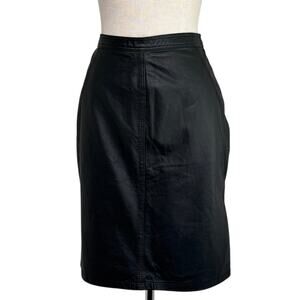 Tarazzia Genuine Leather Pencil Skirt Black Size 7/8 Vintage 90s Retro